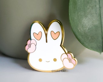 Floral Bunny Enamel Pin, Cute Animal Flower Pin, Flower, Summer, Gift,