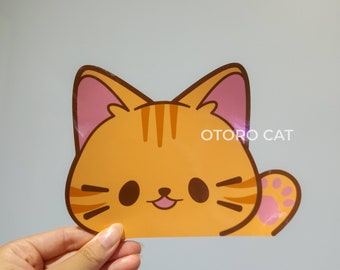 Playful Orange Cat Peeker Sticker: Waterproof, UV-Proof, and Purr-fect for EReaders and Cars