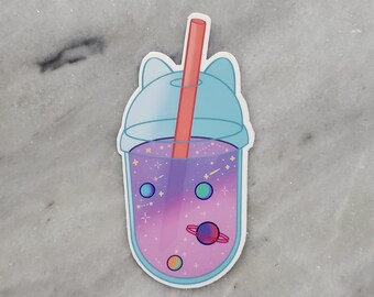 Pegatina troquelada Galaxy Bubble Tea - Diseño celestial para computadoras portátiles, botellas de agua y más