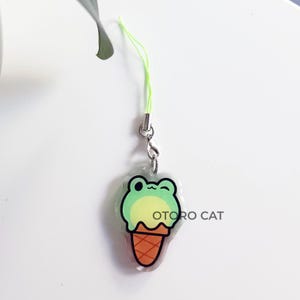 Ice Cream Frog Phone Charm - Hop into Sweet Style with Adorable Frosted Fun 1.5&quot; Acrylic Phone Charm