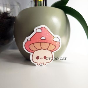 Holographic Dot Cottagecore Mushroom Sticker: Whimsical Elegance for Nature-Inspired Vibes!