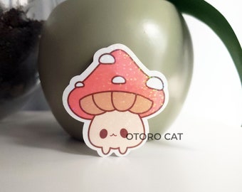 Holographic Dot Cottagecore Mushroom Sticker: Whimsical Elegance for Nature-Inspired Vibes!