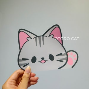 Adorable Grey Tabby Cat Peeker Sticker - Perfect for Ereaders and Car Enthusiasts!