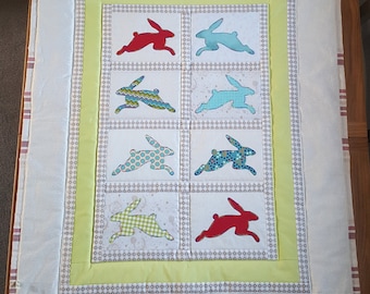 Patchwork Lap/Baby Quilt: Coloured Hares
