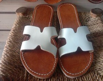 Zapatos Zapatos para mujer Sandalias Cangrejeras Sandalias de cuero de verano H E R M E S hechas a mano en Marrakech Flip Flop 