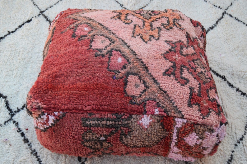 Gift Berber design Floor Handmade pouf Home decor Kilim pouf Square furniture Vintage Home chair Moroccan pouf Embroidered