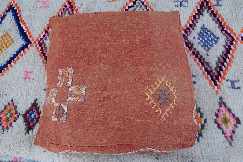 Moroccan cactus silk poufDecorative pouf Home decor Morocco pouf Sabra pouf Handmade Floor Cushion pouf Embroidered pouf Moroccan poufs