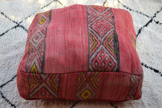 Kilim pouf Embroidered pouf Handmade Sabra pouf Moroccan poufs Decorative pouf Floor Pouffe Home decor Vintage pouf Azilal Berber poufs