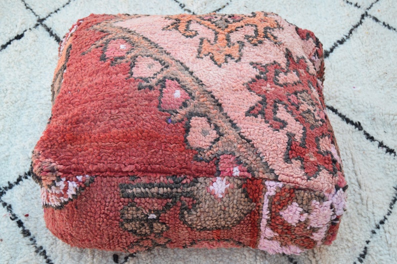 Gift Berber design Floor Handmade pouf Home decor Kilim pouf Square furniture Vintage Home chair Moroccan pouf Embroidered