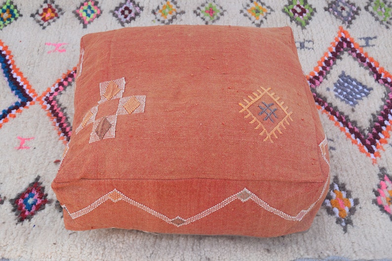 Moroccan cactus silk poufDecorative pouf Home decor Morocco pouf Sabra pouf Handmade Floor Cushion pouf Embroidered pouf Moroccan poufs