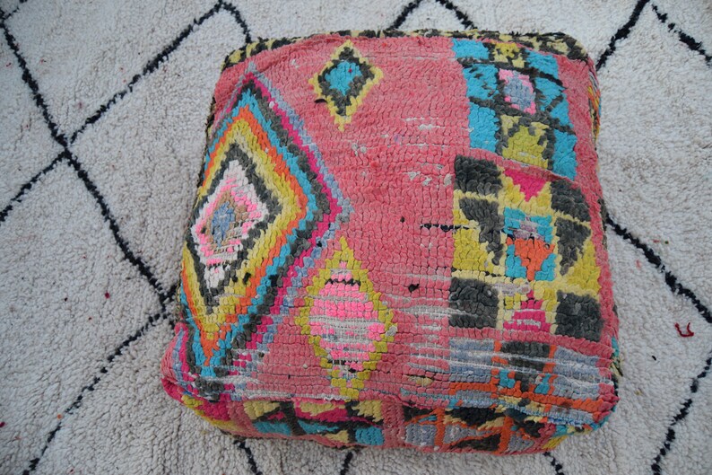 furniture moroccan pouf Kilim pouf Vintage Handmade poufs Square design Embroidered Berber pouf Home decor kilim Moroccan pouf Home chair