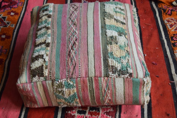 Kilim pouf Embroidered pouf Handmade Sabra pouf Moroccan poufs Decorative pouf Floor Pouffe Home decor Vintage pouf Azilal Berber poufs