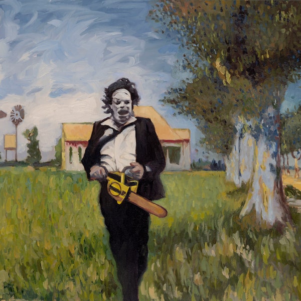 Leatherface Texas Chainsaw Massacre in a Van Gogh - horror art - gift idea - funny art - pop art