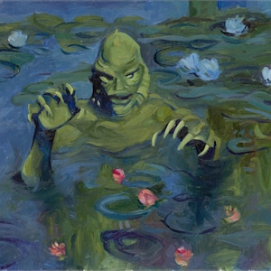 Kreatur aus der schwarzen Lagune in einem Monet - Ölgemälde - Monsterkunst