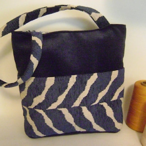 Fabric Bag / Shoulder Bag / Navy Blue Bag  Animal Print Bag /