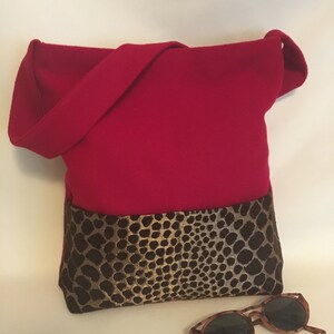 Fabric Shoulder Bag / Red Bag  Animal Print Bag
