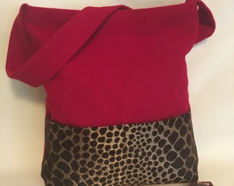 Fabric Shoulder Bag / Red Bag  Animal Print Bag