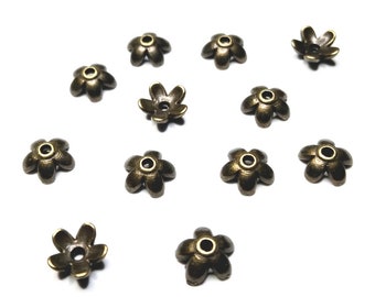 Tiny Antique Bronze Daisy Bead Caps, 6.5x3mm, for Jewelry Making and Crafts