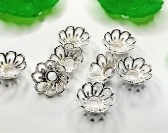 Shimmering Silver Fancy Flower Bead Cap 9x4mm - Intricate Floral Spacer for Bracelets, Necklaces, and Earrings