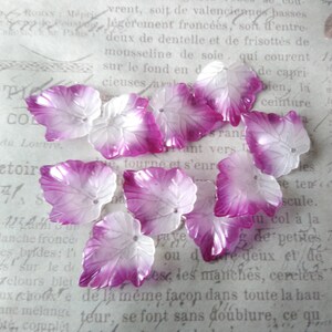 White with Plum Hand Painted Lucite Leaves Beads