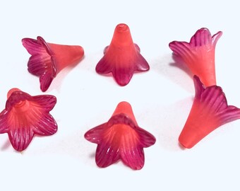 Pink Lucite Flower Beads Pink Matte Frosted Large Trumpet Lily 22x22mm