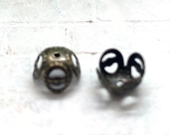 Antique Bronze Flower Bead Caps, 9mm Floral Spacer