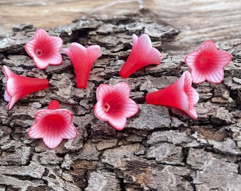 Red With White Hand Painted Lucite Trumpet Flower Beads 22mm