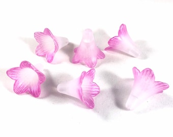 White and Pearl Pink Hand Painted Lucite Trumpet Flower Beads