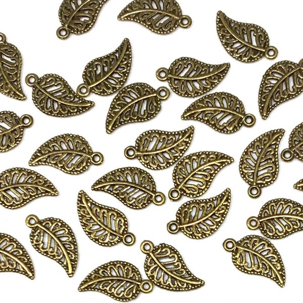 Pack of 20 Leaf Charms, Antique Bronze Finish, 19mm x 11mm, Metal Pendants for Jewelry Making, Crafting Supplies