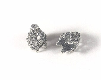 Intricate Antique Silver Fancy Filigree 5 Petal Bead Caps for Earrings Necklaces and Bracelets Set of 4
