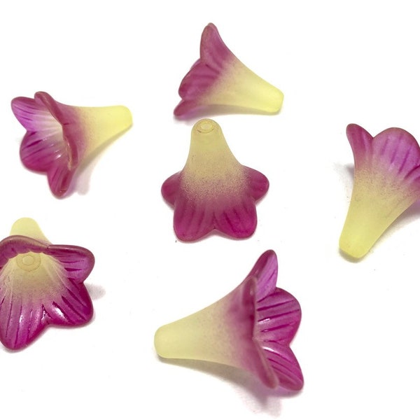 Yellow and Plum Hand Painted Lucite Trumpet Flower Beads- choose your quantity