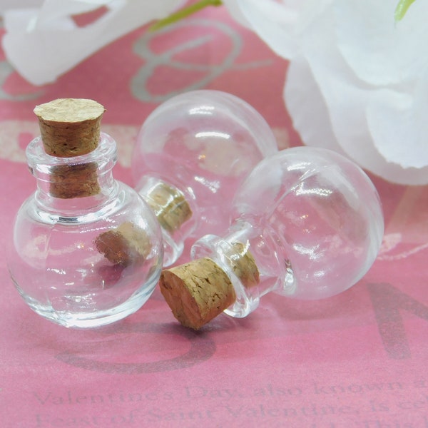 Versatile Round Glass Bottle with Cork 25mm x 20mm Jewelry Making Craft Supply DIY Projects