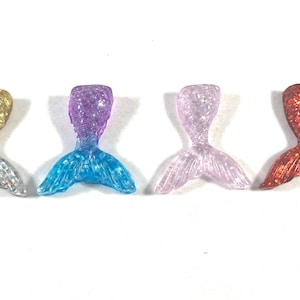 4 Glitter Mermaid Tail Cabochons Mermaid Resin Slime Charms 45mm x 30mm No Hole