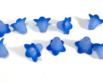 Blue with Blue Hand Painted Lucite Lily Flower Beads- choose your quantity