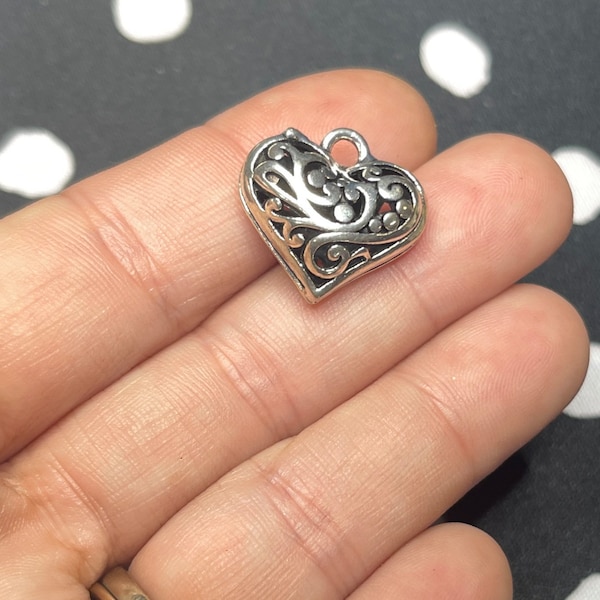 Antique Silver Puffy Heart Charm 21mm x 20mm