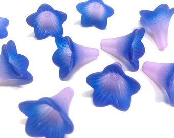 Lt. Violet et Bleu Peint à la main Lucite Fleur Perles Trompette 23mm x 22mm