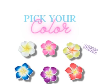 Plumeria Polymer Clay Flowers 30mm (10 pcs) Colorful Floral Charms for Jewelry Making DIY Crafts Hair Accessories