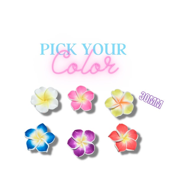 Plumeria Polymer Clay Flowers 30mm (10 pcs) Colorful Floral Charms for Jewelry Making DIY Crafts Hair Accessories