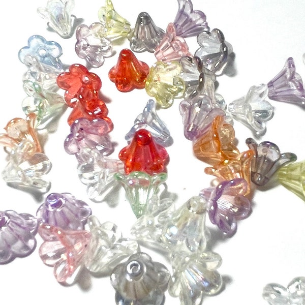 Transparent Pearl AB Finish Petunia Acrylic Flower Beads 14mmx10mm