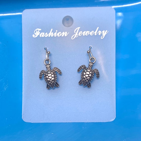 Sea Turtle Earrings Antique Silver