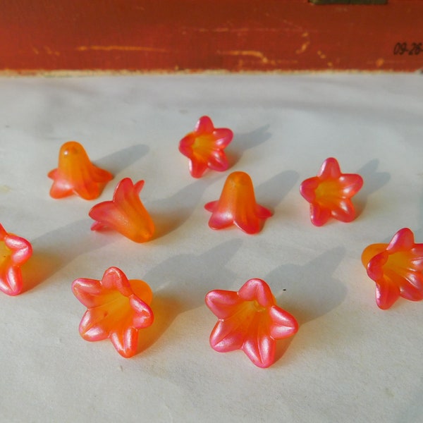 Orange and Pearl Pink Hand Painted Lucite Lily Flower Beads- choose your quantity