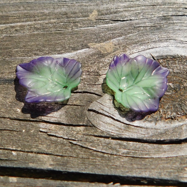 Green and Purple Hand Painted Lucite Leaf Charm Bead