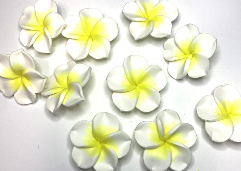 10 Plumeria Polymer Clay Flowers White 30mm