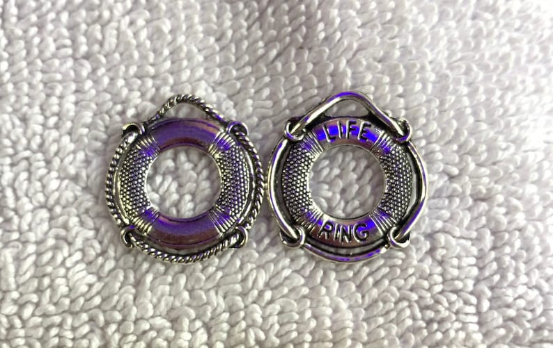10 Life Ring Charms Antique Silver 23mm
