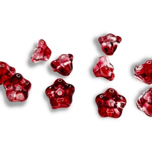 Two-Tone Glass Tiny Bell Flowers, Iridescent, 8mm Red-White 10 Pieces