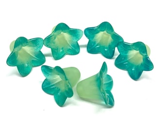 Green with Sea Green Hand Painted Lucite Lily Flower Beads- Choose Your Quantity