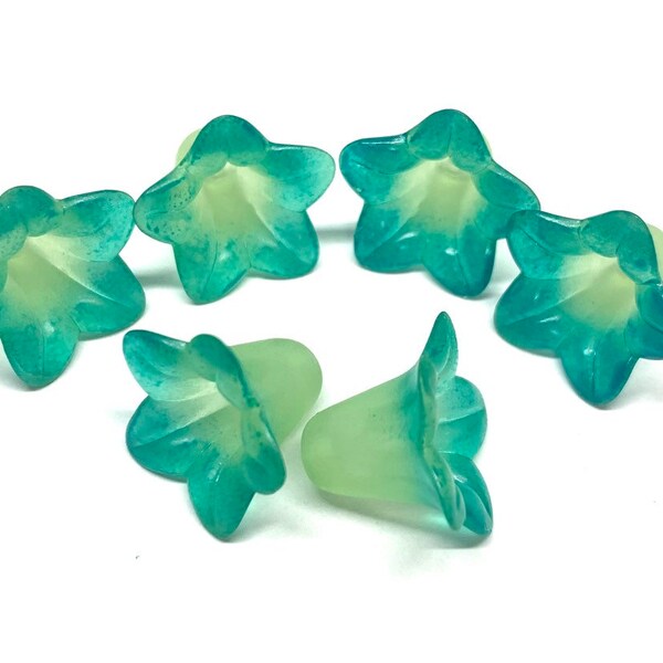 Green with Sea Green Hand Painted Lucite Lily Flower Beads- Choose Your Quantity