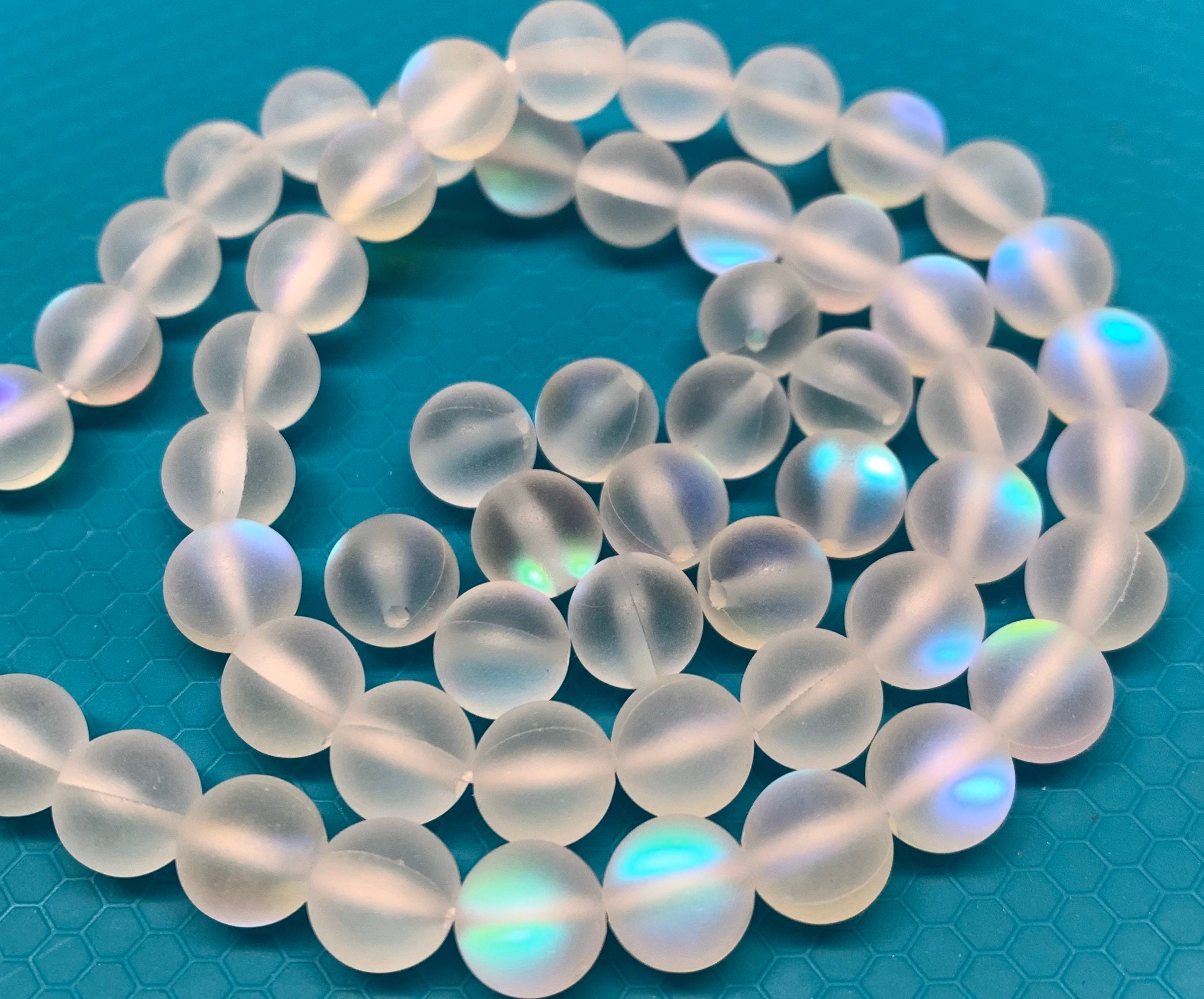High Quality Synthetic Moonstone Mermaid Beads 8mm Clear Frosted 46 Pcs,  Jewelry Making DIY Crafts Beading Projects 