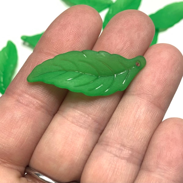 Large Green Lucite Leaves 39mm x 14mm