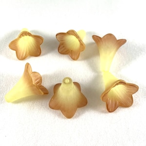 Yellow and Brown Hand Painted Lucite Trumpet Flower Beads-Pick Your Quantity